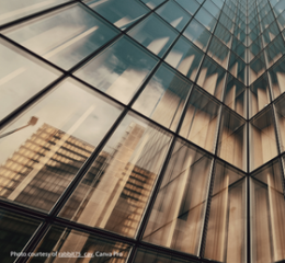 Image of a building reflection.