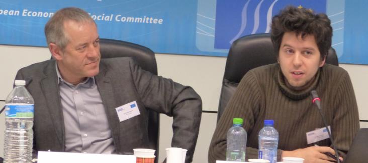 Bruno Kaufmann and Michel Cermak "from Stop TTIP" (right) at ECI Conference in Brussels