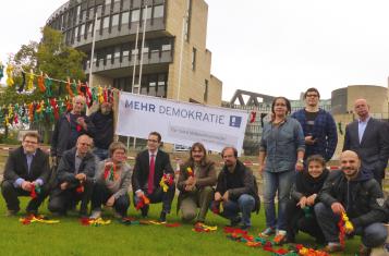 Activists in front of the parliament of Northrhine-Westphalia