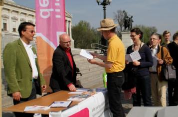 Erwin Mayer (left) campaigning for direct democracy