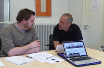 Andreas Mueller and Bruno Kaufmann (right) preparing the Global Forum on Modern Direct Democracy