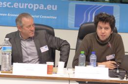 Bruno Kaufmann and Michel Cermak "from Stop TTIP" (right) at ECI Conference in Brussels