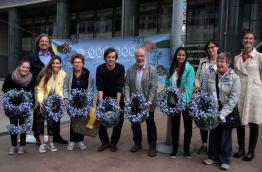 Activists handed out forget-me-not flowers to Members of the European Parliament to remind them of their duty towards the 9 million citizens who have signed a European Citizens' Initiative - MEP Josep-Maria Terricabras (Spain - Greens/EFA) stopped by to r