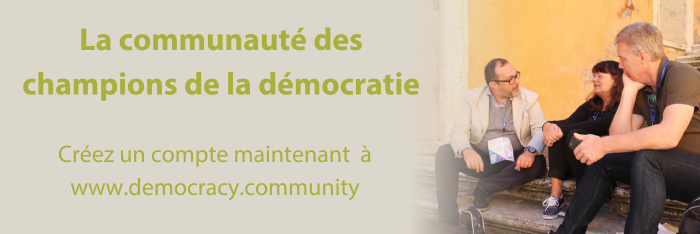 L'image : Le réseau pour et par les activistes de la démocratie. Créez un compte sur www.democracy.community